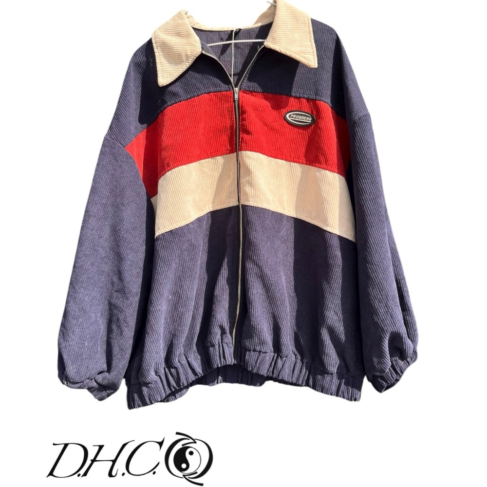 Colorblock Bomber Jacket - Red, White, and Blue